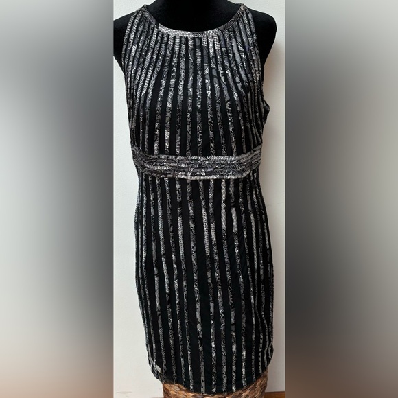 Cache Dress black and white lace print LBD 10 - Picture 4 of 7